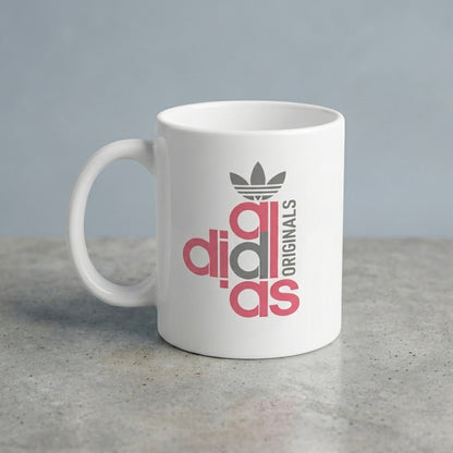 Adidas Inspired Stacked Originals Pink & Grey Typography White Ceramic Cup - Trendy Parody Coffee Cup (11oz)