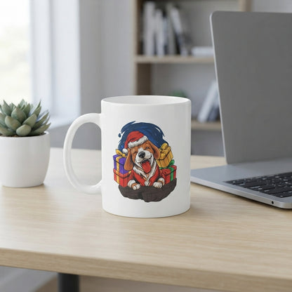 Cute Christmas Dog With Gifts Coffee Mug 11oz - White Ceramic Tea Cup