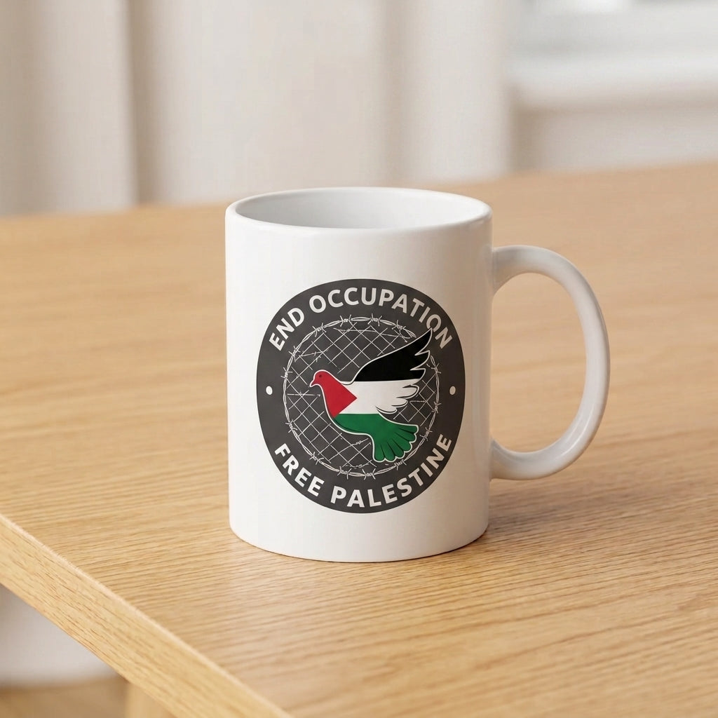 End Occupation Free Palestine Peace Dove White Ceramic Coffee Mug - Meaningful Peace Emblem Graphic Drinkware Cup (11oz)End Occupation Free Palestine Peace Dove White Ceramic Coffee Mug - Meaningful Peace Emblem Graphic Drinkware Cup (11oz)