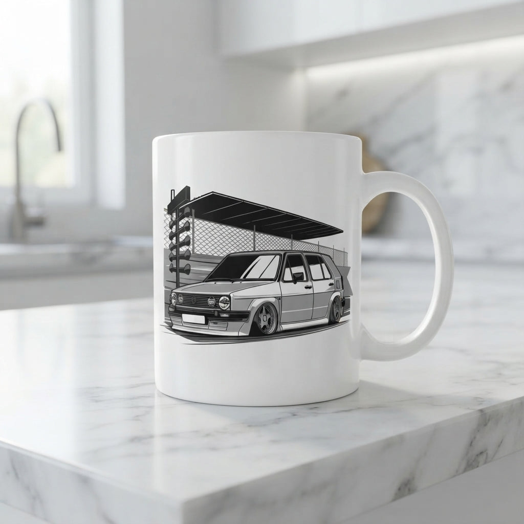 Classic Retro Car Christmas Graphic 11oz White Ceramic Coffee Cup & Mug | Holiday Gift