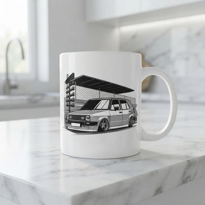 Classic Retro Car Christmas Graphic 11oz White Ceramic Coffee Cup & Mug | Holiday Gift