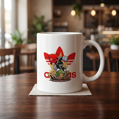 Retro Gaming Hero Streetwear Graphic Ceramic Coffee Mug – Urban Gamer Character Art Tea Cup & Unique Birthday Gift