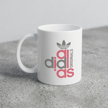 Adidas Inspired Stacked Originals Pink & Grey Typography White Ceramic Cup - Trendy Parody Coffee Cup (11oz)