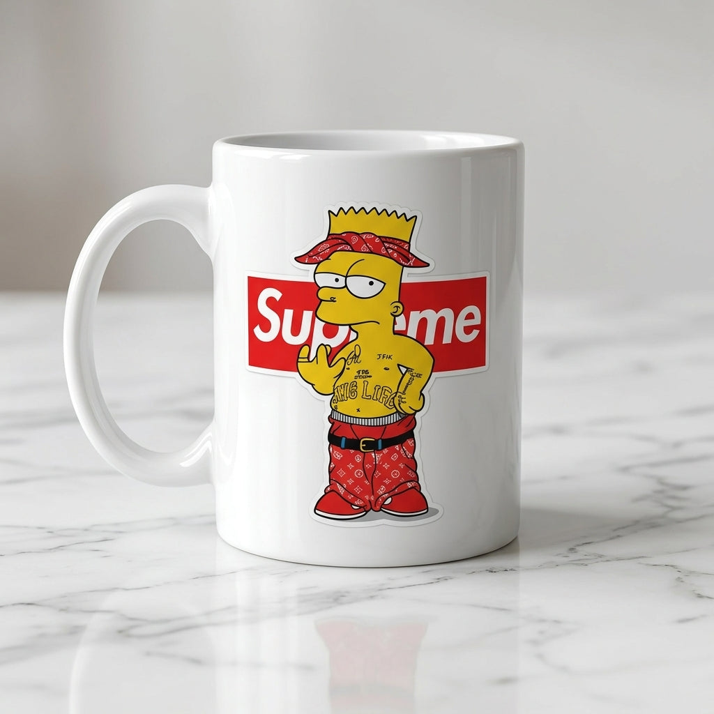 Streetwear Bart Simpson Red Box Logo Vinyl Decal – Waterproof Graphics for Mugs & Cups