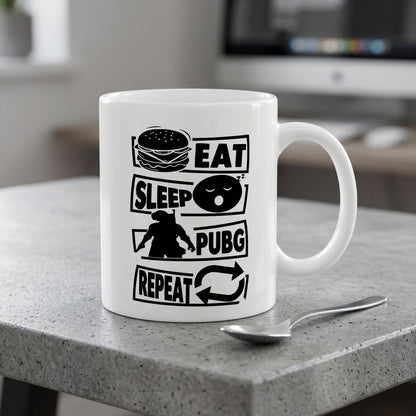 Eat Sleep PUBG Repeat Ceramic Coffee Mug 11oz Premium White Gaming Cup Gift for Gamers