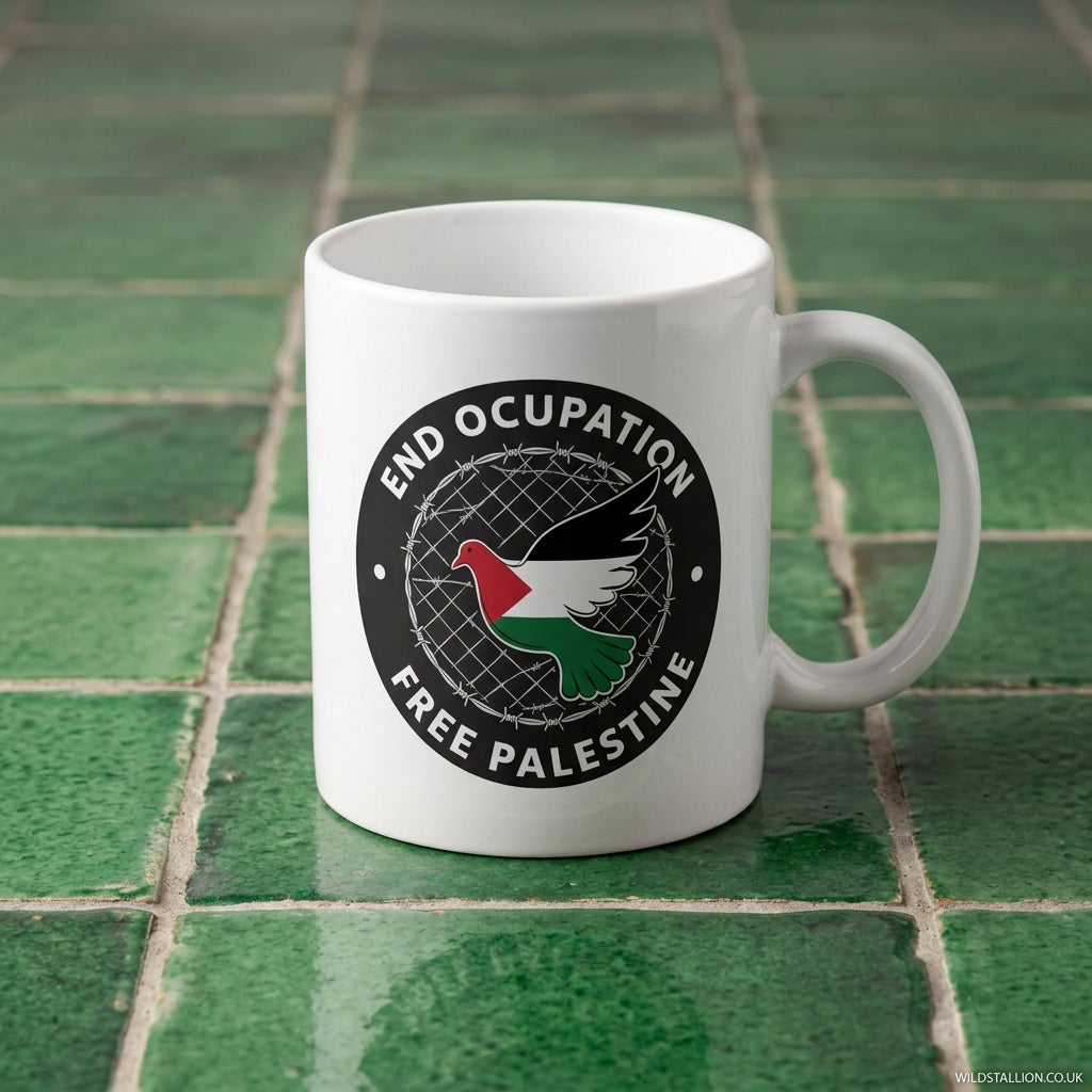 End Occupation Free Palestine Peace Dove White Ceramic Coffee Mug - Meaningful Peace Emblem Graphic Drinkware Cup (11oz)End Occupation Free Palestine Peace Dove White Ceramic Coffee Mug - Meaningful Peace Emblem Graphic Drinkware Cup (11oz)