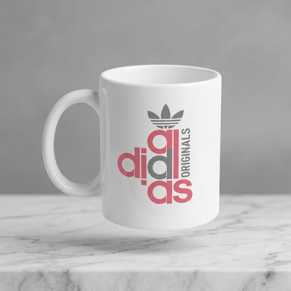 Adidas Inspired Stacked Originals Pink & Grey Typography White Ceramic Cup - Trendy Parody Coffee Cup (11oz)