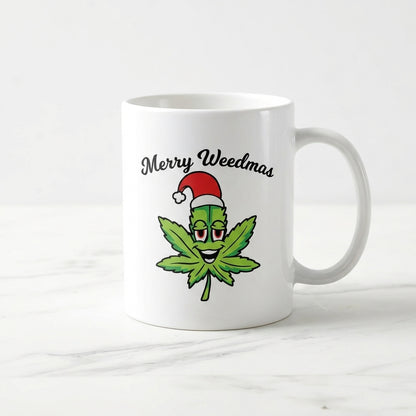 Funny "Merry Weedmas" Leaf Christmas Coffee Mug 11oz - White Ceramic Tea Cup