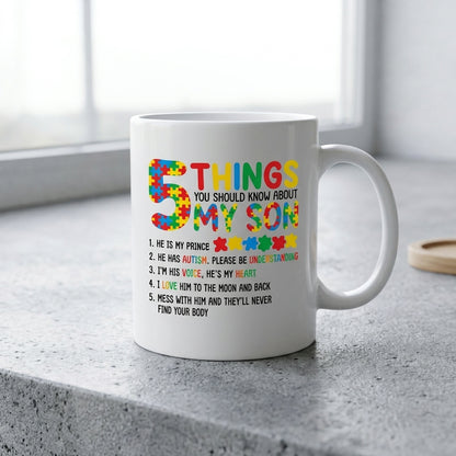 5 Things You Should Know About My Son Autism Awareness Ceramic Coffee Mug – Heartfelt Parent Gift & Colorful Tea Cup