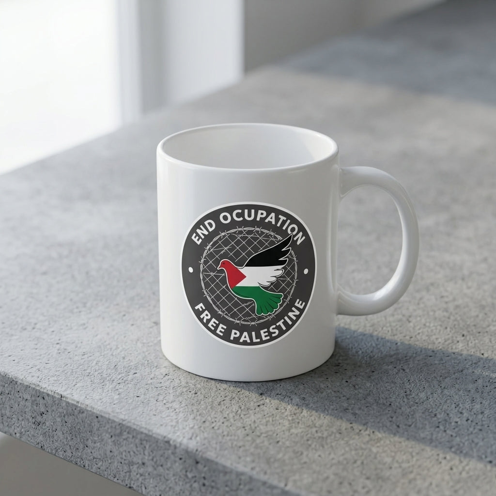 End Occupation Free Palestine Peace Dove White Ceramic Coffee Mug - Meaningful Peace Emblem Graphic Drinkware Cup (11oz)End Occupation Free Palestine Peace Dove White Ceramic Coffee Mug - Meaningful Peace Emblem Graphic Drinkware Cup (11oz)