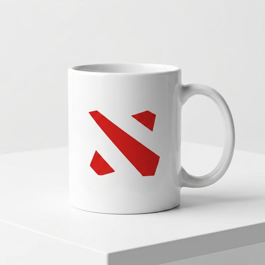 Minimalist Dota 2 Red Emblem Ceramic Coffee Mug 11oz Premium White Iconic Gaming Cup Gift for Gamers