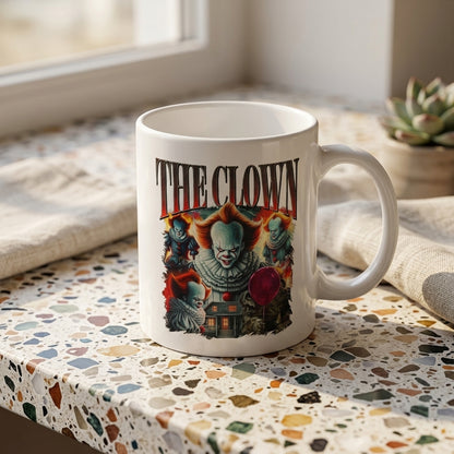 Pennywise The Clown Vintage Horror Movie Collage White Ceramic Mug - Spooky Halloween IT Chapter Coffee Cup (11oz)