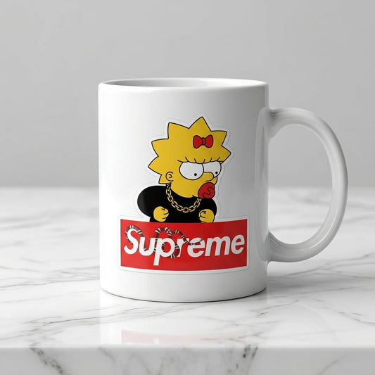 Trendy Maggie Simpson Streetwear Red Box Logo Vinyl Decal – Waterproof Artwork for Mugs