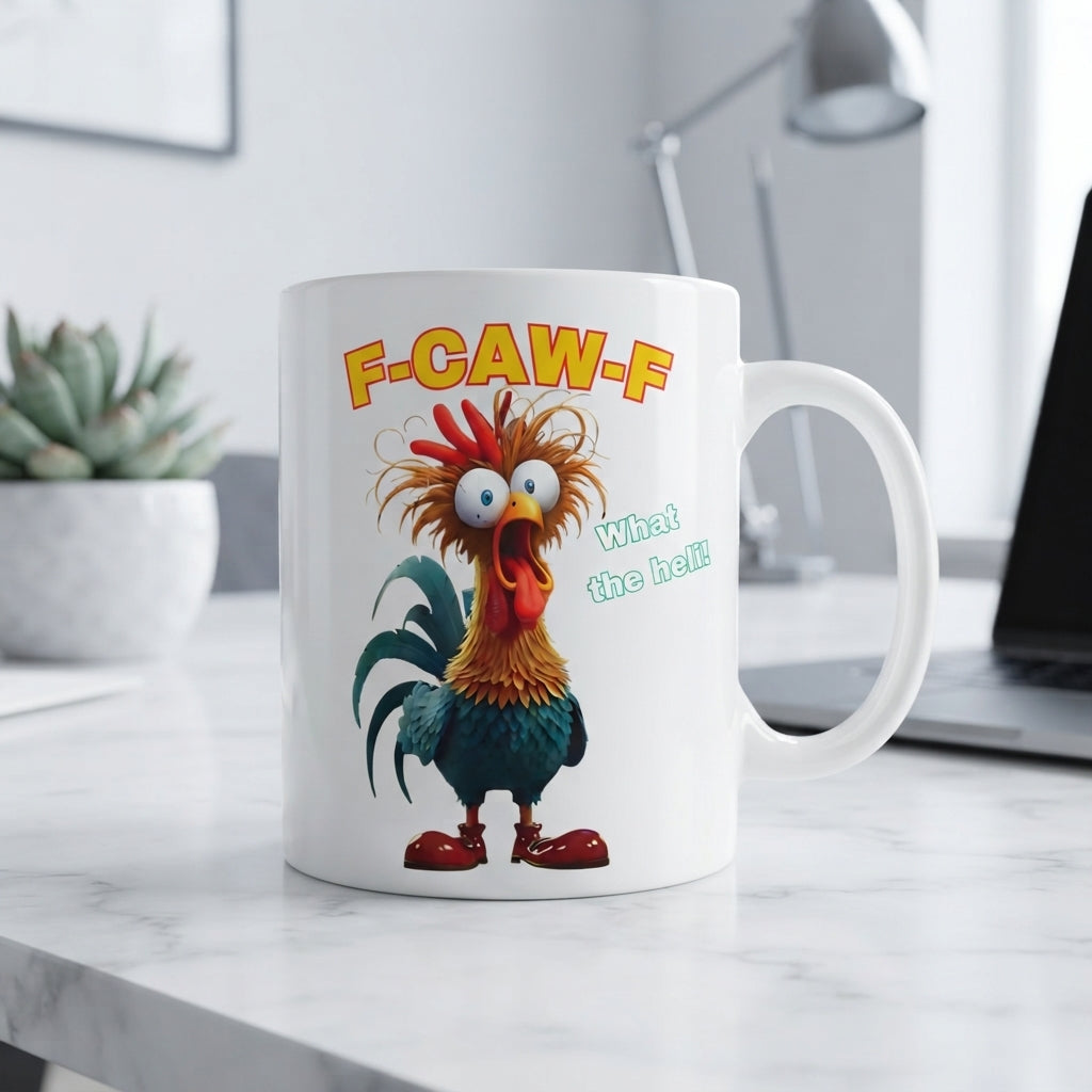 Shocked Rooster "What The Hell" Mug – Funny Cartoon Chicken Ceramic Coffee Cup, Humorous Novelty Gift
