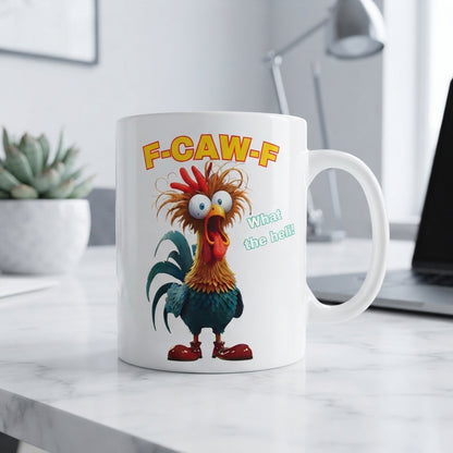 Shocked Rooster "What The Hell" Mug – Funny Cartoon Chicken Ceramic Coffee Cup, Humorous Novelty Gift