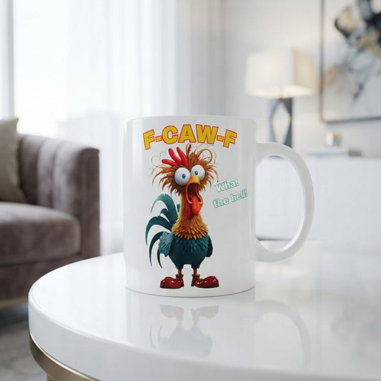 Shocked Rooster "What The Hell" Mug – Funny Cartoon Chicken Ceramic Coffee Cup, Humorous Novelty Gift