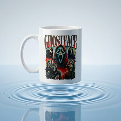 Ghostface Scream Classic Horror Movie Collage White Ceramic Mug - Spooky Vintage Halloween Coffee Cup (11oz)