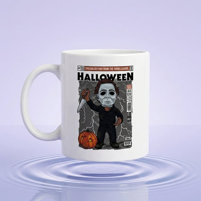 Michael Myers Comic Book Cover Special Edition Halloween Graphic White Ceramic Mug - Spooky Slasher Coffee Cup (11oz)
