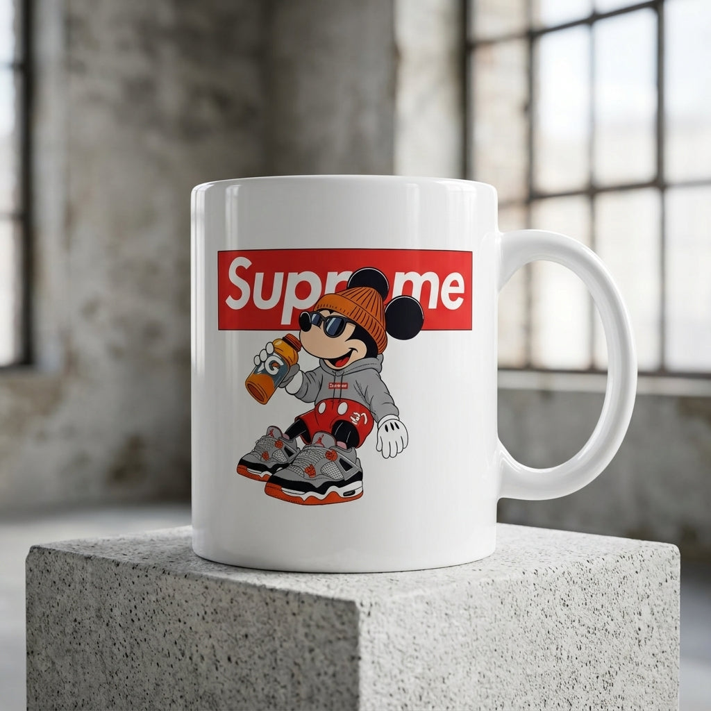 Cool Mickey Mouse Streetwear Red Box Logo Vinyl Decal – Waterproof Artwork for Mugs