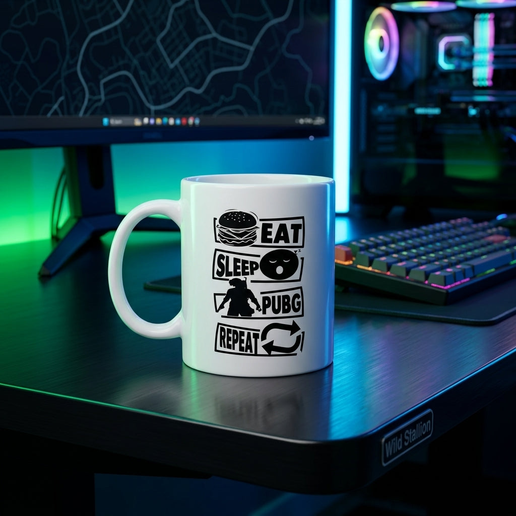 Eat Sleep PUBG Repeat Ceramic Coffee Mug 11oz Premium White Gaming Cup Gift for Gamers