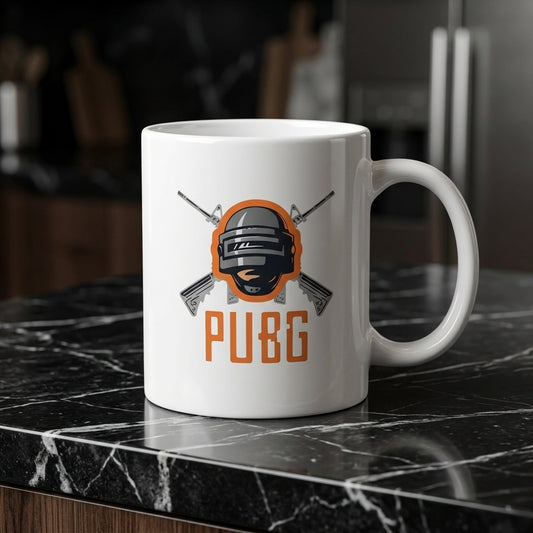 PUBG Helmet Graphic Ceramic Coffee Mug 11oz Premium White Battle Royale Gaming Cup Gift for Gamers