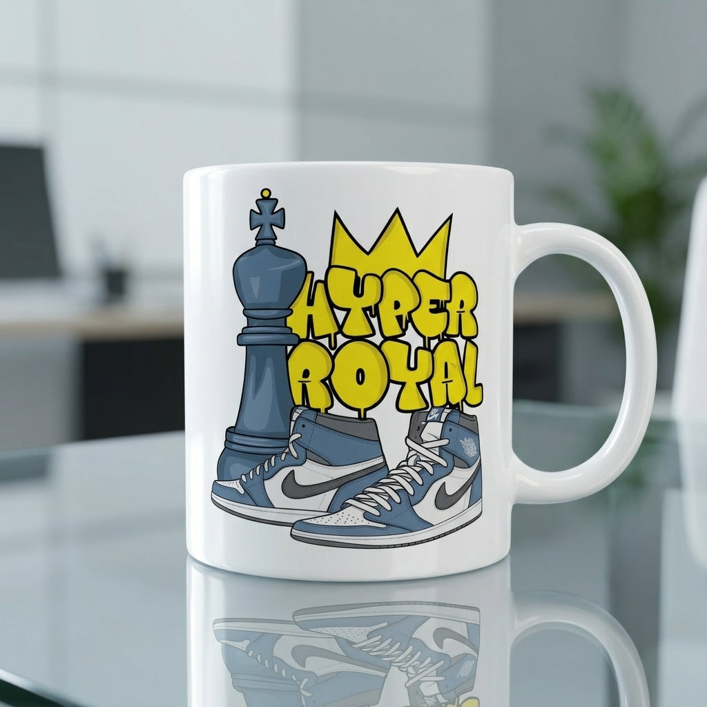 Retro High-Top Sneaker Ceramic Coffee Mug – Trendy Graffiti Style Royal Crown Graphic Drinkware & Gift for Sneaker Lovers 11oz