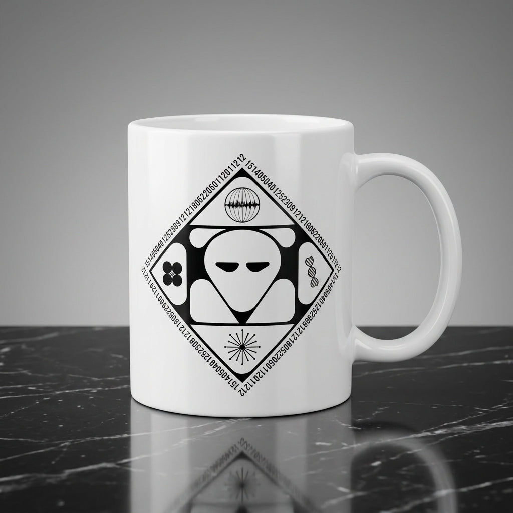 Alien Sacred Geometry Sci-Fi Emblem Ceramic Coffee Mug 11oz Premium White Mystical Graphic Cup