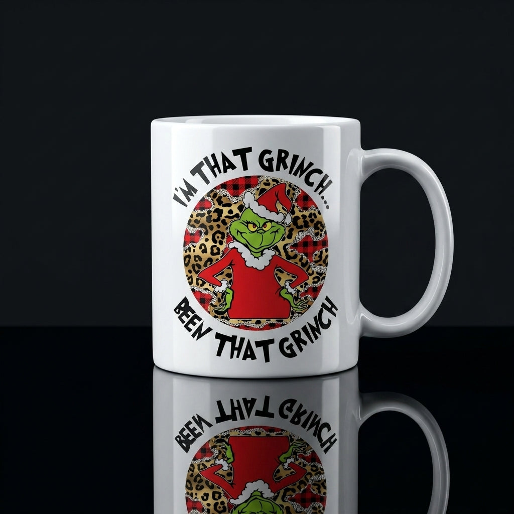 Funny "I'm That Grinch Been That Grinch" Leopard Pattern Christmas Coffee Mug 11oz - White Ceramic Tea Cup