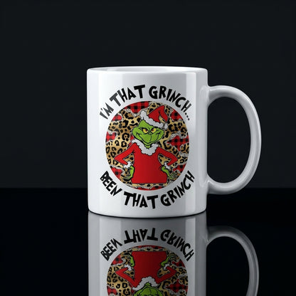 Funny "I'm That Grinch Been That Grinch" Leopard Pattern Christmas Coffee Mug 11oz - White Ceramic Tea Cup