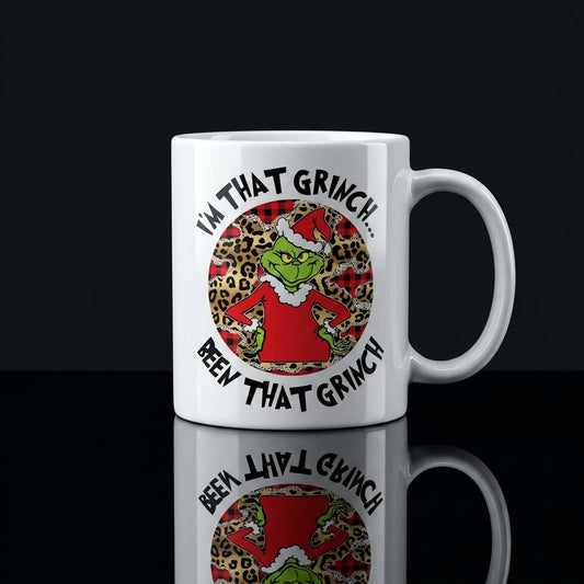 Funny "I'm That Grinch Been That Grinch" Leopard Pattern Christmas Coffee Mug 11oz - White Ceramic Tea Cup