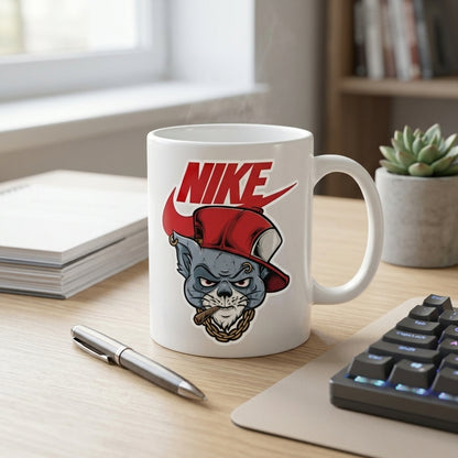 Edgy Streetwear Cat Graphic Ceramic Mug 11oz
