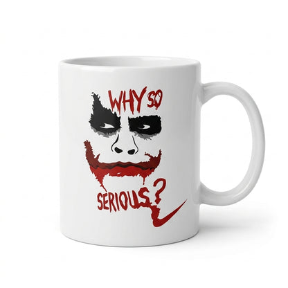 Why So Serious Villain Face Quote Premium White Ceramic Coffee Mug - Dark Aesthetic Graphic Printed Tea Cup for Movie Fans & Comic Lovers