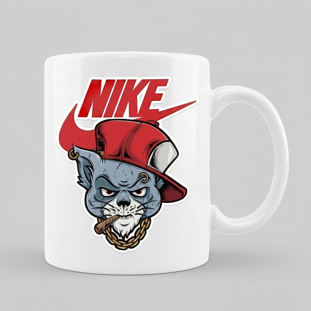 Edgy Streetwear Cat Graphic Ceramic Mug 11oz