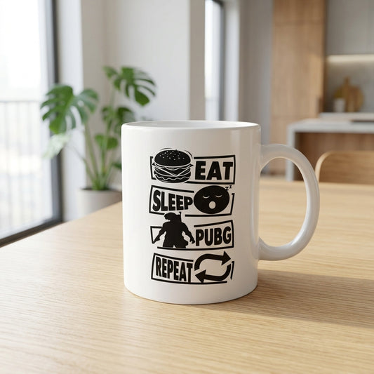 Eat Sleep PUBG Repeat Ceramic Coffee Mug 11oz Premium White Gaming Cup Gift for Gamers