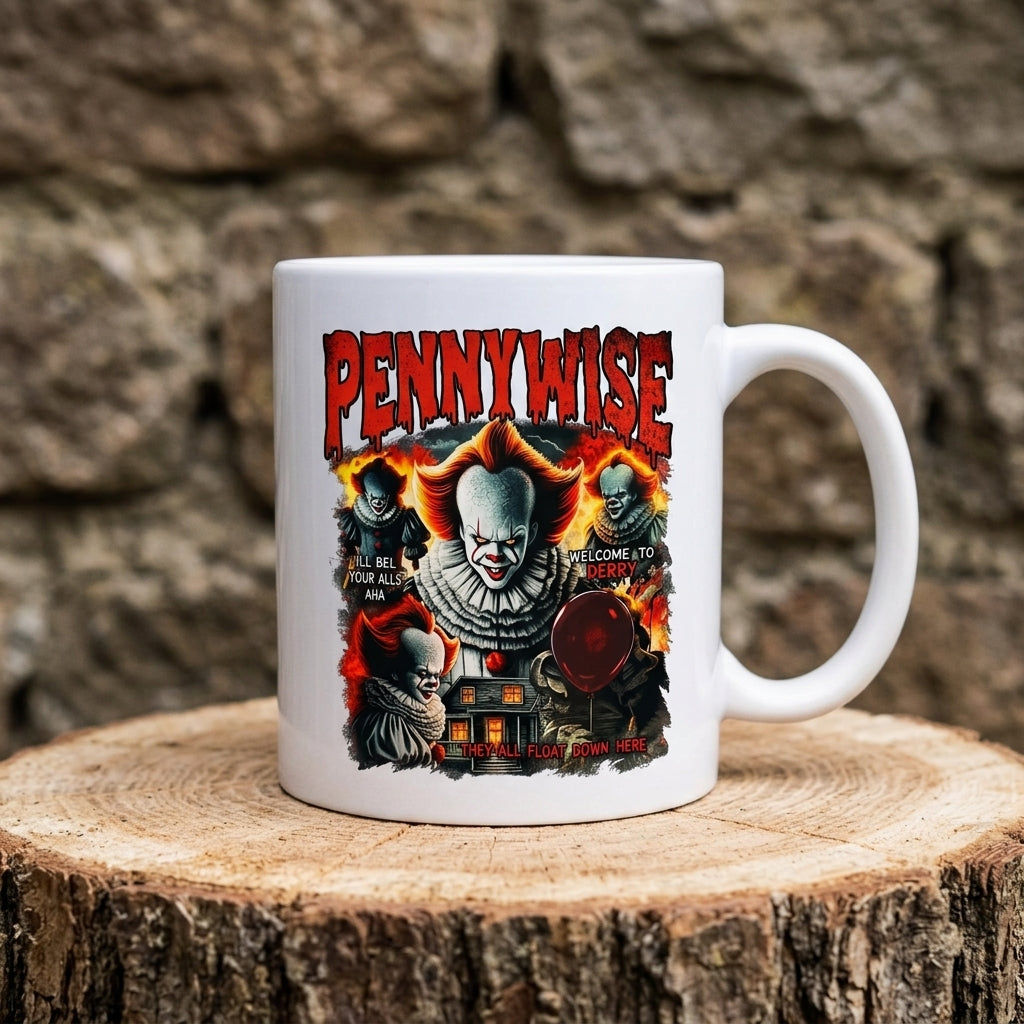 Pennywise IT Chapter Movie Graphic White Ceramic Mug - Vintage Horror Clown Halloween Coffee Cup (11oz)
