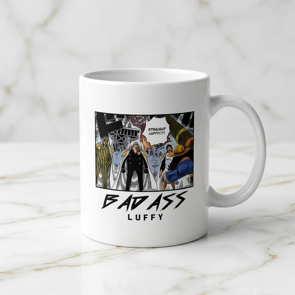 One Piece Badass Luffy Marineford Manga Panel White Ceramic Mug - Anime Straw Hat Pirates Coffee Cup (11oz)