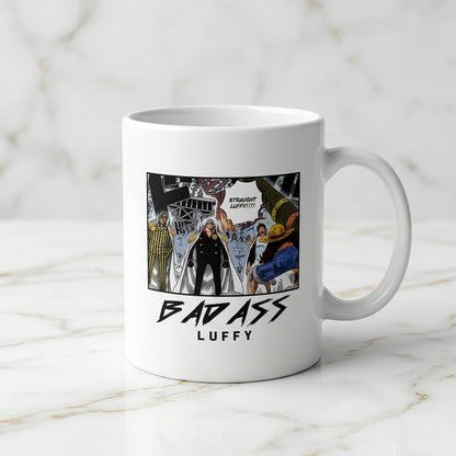 One Piece Badass Luffy Marineford Manga Panel White Ceramic Mug - Anime Straw Hat Pirates Coffee Cup (11oz)