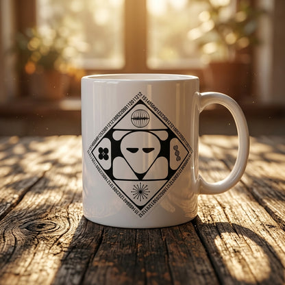 Alien Sacred Geometry Sci-Fi Emblem Ceramic Coffee Mug 11oz Premium White Mystical Graphic Cup