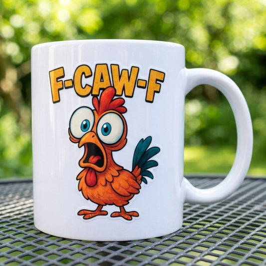 F-CAW-F Wide-Eyed Chicken Mug – Bug-Eyed Cartoon Rooster Ceramic Coffee Cup, Funny Kitchen Novelty