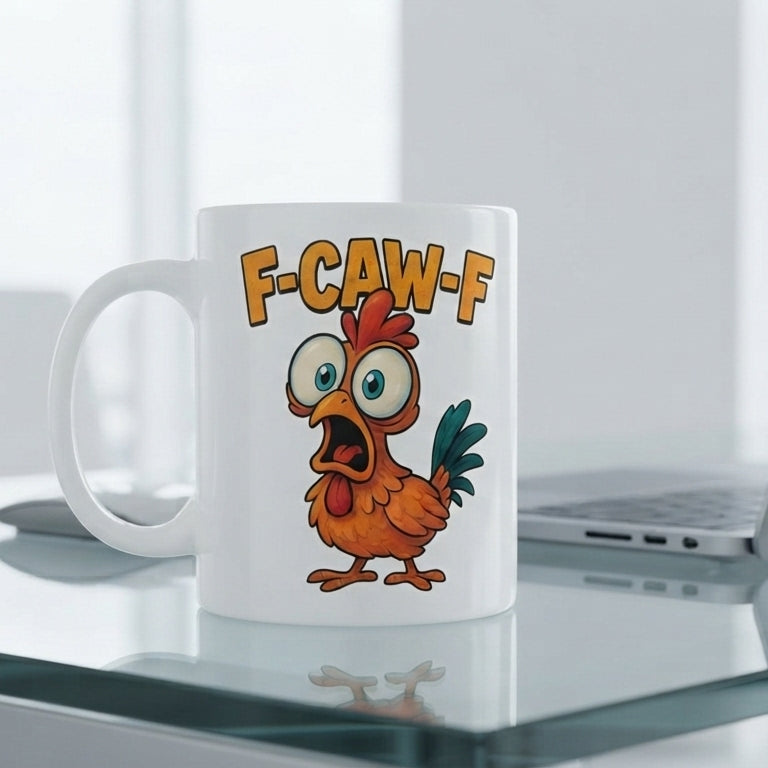 F-CAW-F Wide-Eyed Chicken Mug – Bug-Eyed Cartoon Rooster Ceramic Coffee Cup, Funny Kitchen Novelty