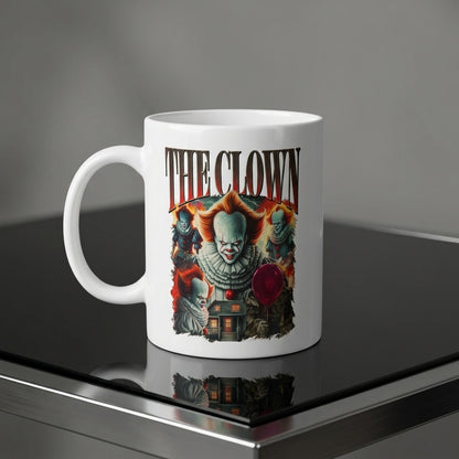 Pennywise The Clown Vintage Horror Movie Collage White Ceramic Mug - Spooky Halloween IT Chapter Coffee Cup (11oz)