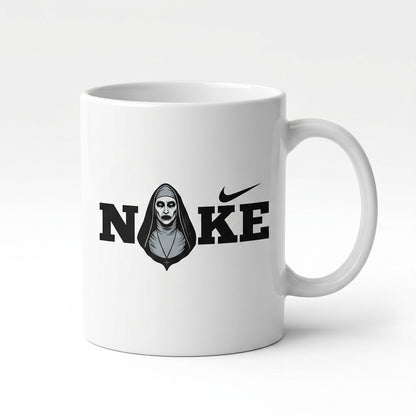 The Nun Horror Character Parody Typography Premium White Ceramic Coffee Mug - Dark Spoof Graphic Tea Cup (11oz)