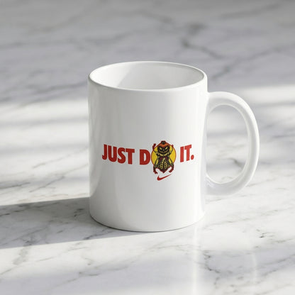 Just Do It Insect Beetle Parody Graphic White Ceramic Mug - Fun Streetwear Inspired Coffee Cup (11oz)