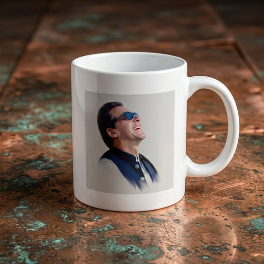 Iconic Imran Khan Laughing Graphic Ceramic Cup – High-Quality Printed Tea & Coffee Drinkware