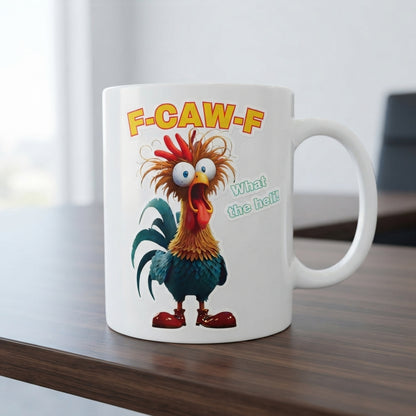Shocked Rooster "What The Hell" Mug – Funny Cartoon Chicken Ceramic Coffee Cup, Humorous Novelty Gift