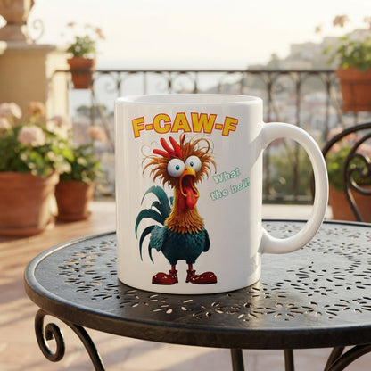 Shocked Rooster "What The Hell" Mug – Funny Cartoon Chicken Ceramic Coffee Cup, Humorous Novelty Gift
