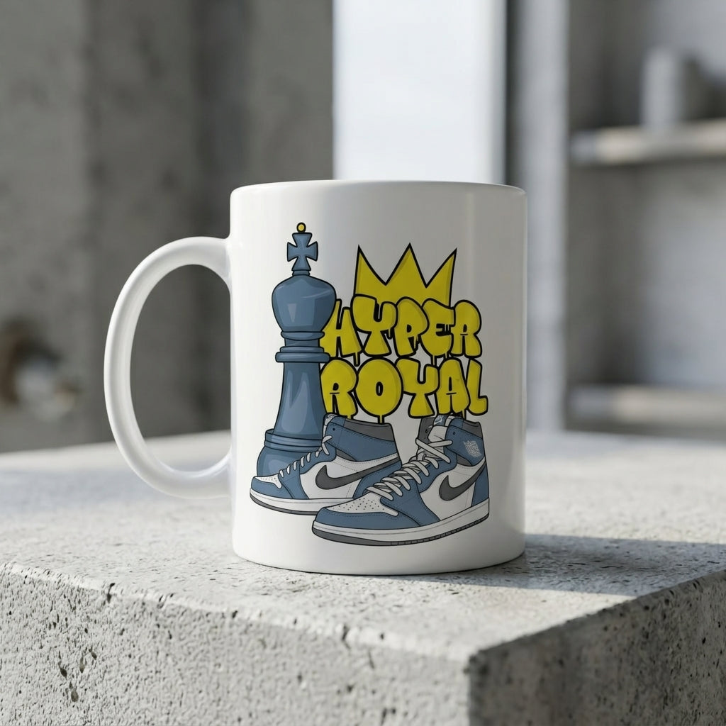 Retro High-Top Sneaker Ceramic Coffee Mug – Trendy Graffiti Style Royal Crown Graphic Drinkware & Gift for Sneaker Lovers 11oz