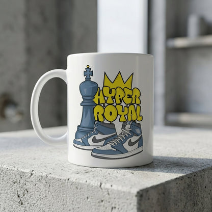 Retro High-Top Sneaker Ceramic Coffee Mug – Trendy Graffiti Style Royal Crown Graphic Drinkware & Gift for Sneaker Lovers 11oz
