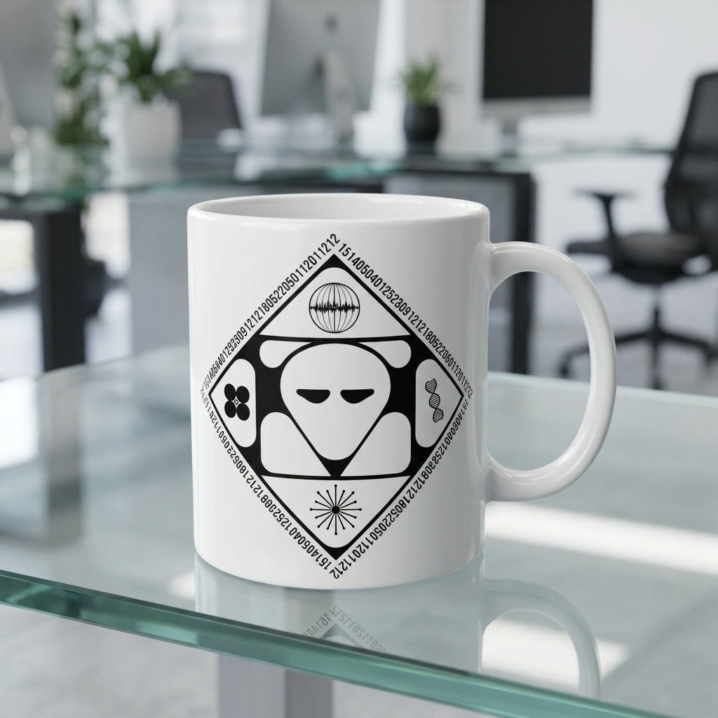 Alien Sacred Geometry Sci-Fi Emblem Ceramic Coffee Mug 11oz Premium White Mystical Graphic Cup