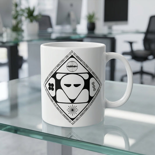 Alien Sacred Geometry Sci-Fi Emblem Ceramic Coffee Mug 11oz Premium White Mystical Graphic Cup